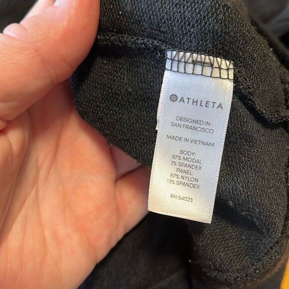 ATHLETA BLACK MEDIUM MODAL STRETCH HOODIE WITH SHEER MESH STRIPES ON ARMS - Picture 8 of 9